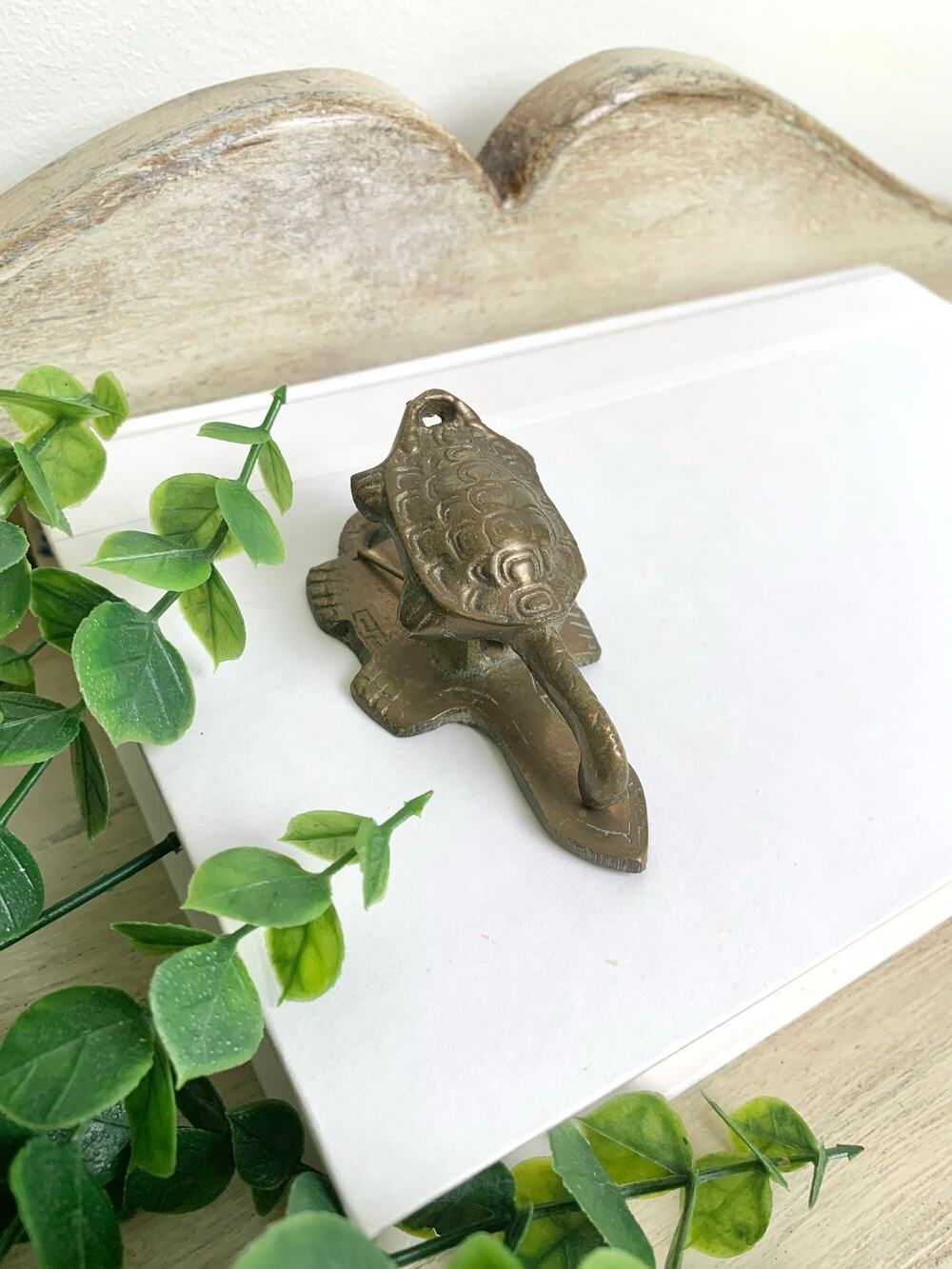 Vintage Brass Turtle Wall Clip Key Photo Hanger Coastal Animal Decor Mid Century